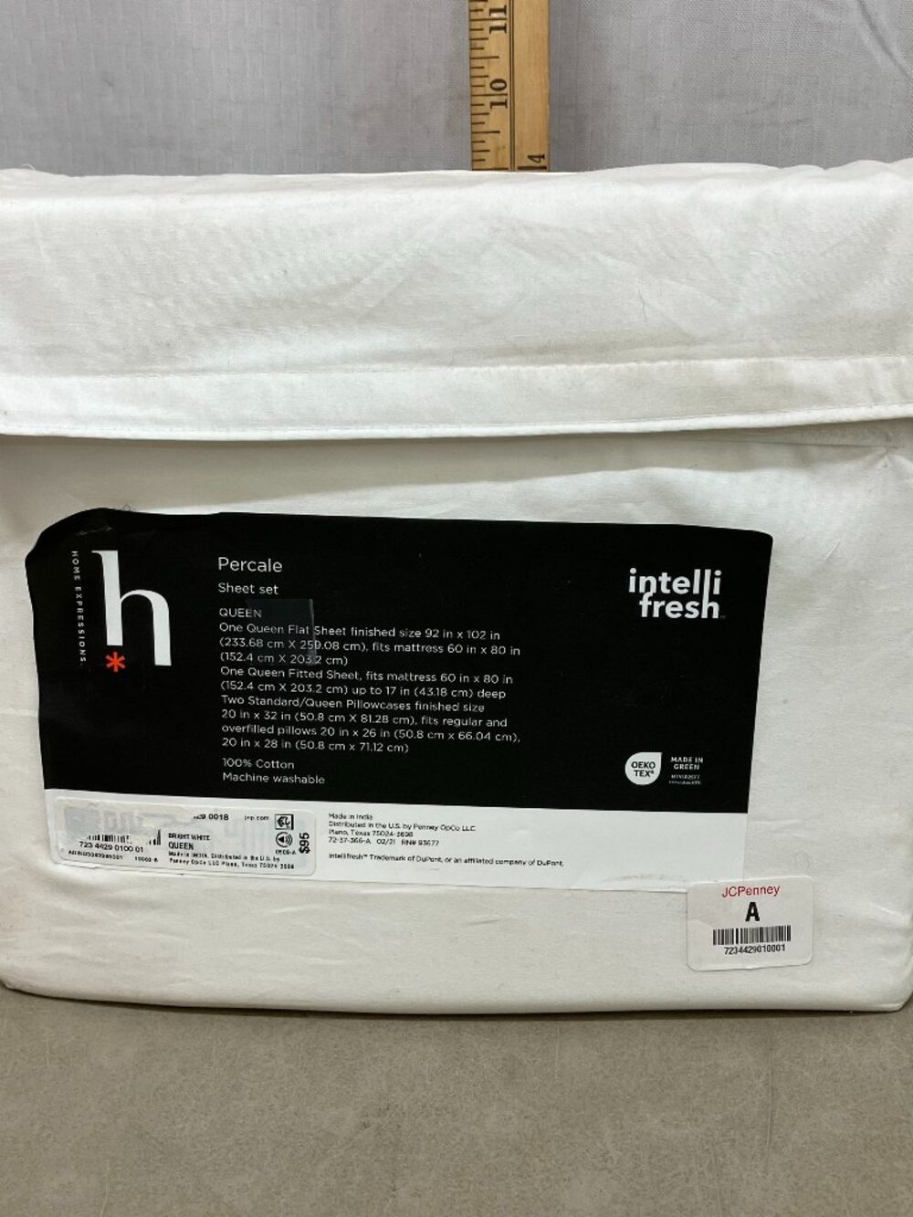 Home Expressions Percale Sheet Set Queen Bright White 100% Cotton IntelliFresh